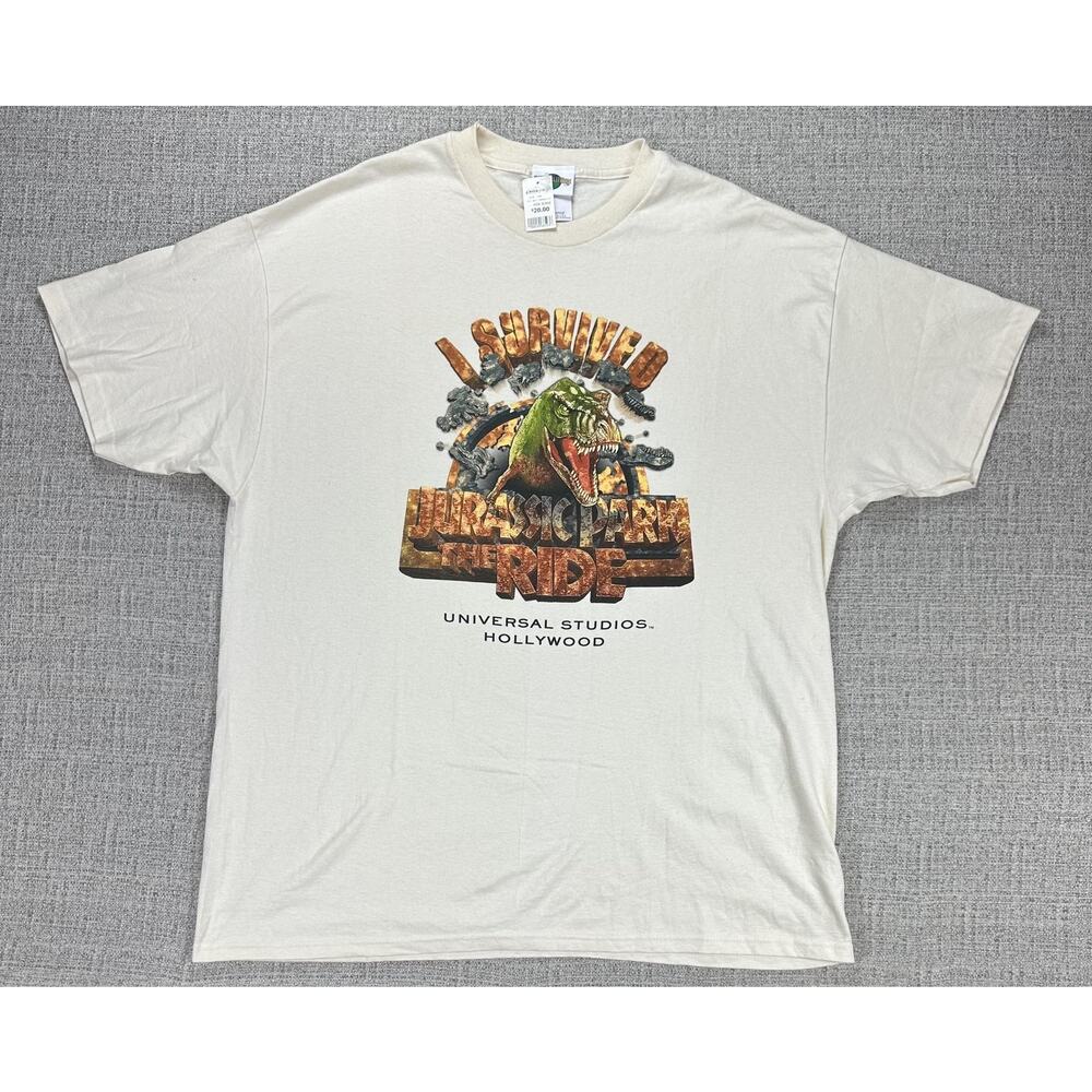 Vintage Jurassic Park Ride Shirt Sz XL Puffer Print Universal Studios Made USA